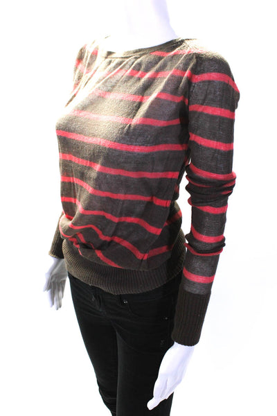 Scoop NYC Womens Striped Thin Knit Long Sleeved Slim Sweater Brown Coral Size P