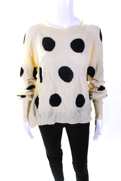 Wildfox Womens Polka Dot Round Neck Thin Knit Pullover Sweater Tan Black Size XS