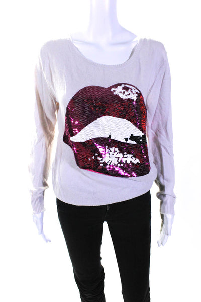 Wildfox Womens Sequined Scoop Neck Long Sleeved Sweater Light Purple Size XS