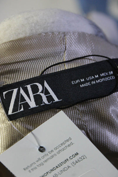 Zara Women's Lined Plaid Button Down Shacket Beige/Brown Size M