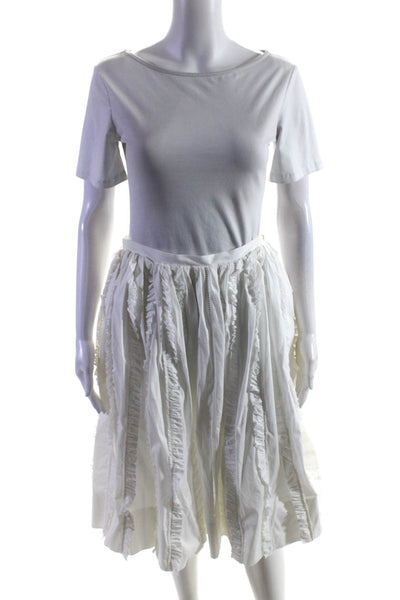 Rochas Women's Ruffle Embroidered A Line Midi Skirt White Size 40