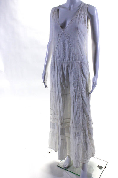 Ba&Sh Women's Cotton Mesh Panel Embroidered V-Neck Maxi Dress White Size 1