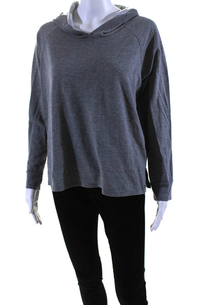 Nicole Miller Womens V-Neck Long Sleeve Pullover Hoodie Gray Size L