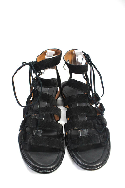 Frye Womens Lace Up Strappy Blair Slide Ghillie Sandals Black Suede Size 9.5