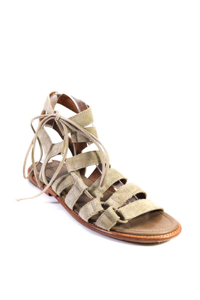 Frye Womens Lace Up Strappy Blair Slide Ghillie Sandals Ash Gray Suede Size 9.5