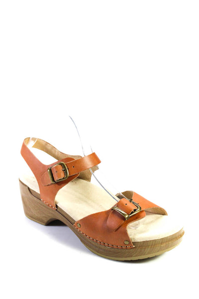 Sanita Womens Block Heel Platform Ankle Strap Sandals Brown Leather Size 40