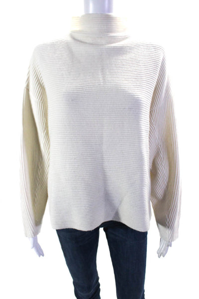Reiss Womens White Ribbed High Neck Long Sleeve Pullover Sweater Top Size L
