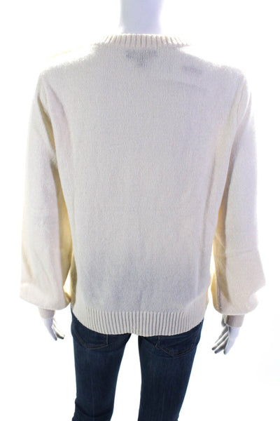 J Crew Womens White Crew Neck Embellished Long Sleeve Pullover Sweater Top SizeM