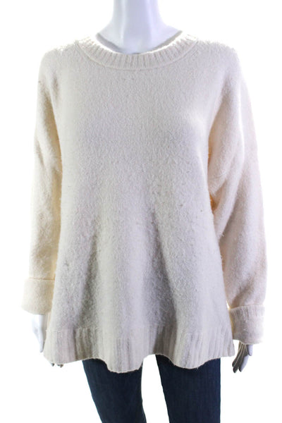 J Crew Womens White Crew Neck Long Sleeve Pullover Sweater Top Size M