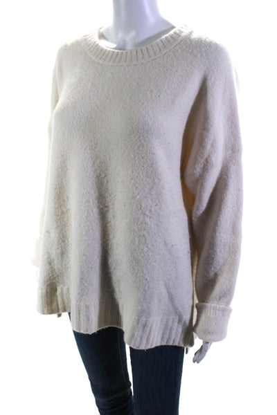 J Crew Womens White Crew Neck Long Sleeve Pullover Sweater Top Size M