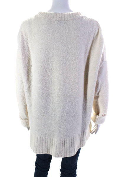 J Crew Womens White Crew Neck Long Sleeve Pullover Sweater Top Size M