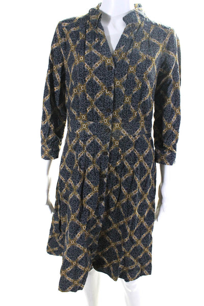 Maeve Anthropologie Womens Corduroy Button Up Collared Shirt Dress Blue Size 8