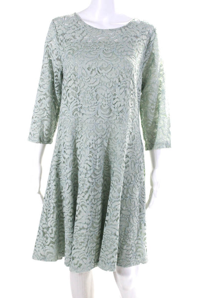 Sandy & Sid Womens Floral Lace Long Sleeve Zip Up A-Line Dress Green Size XL