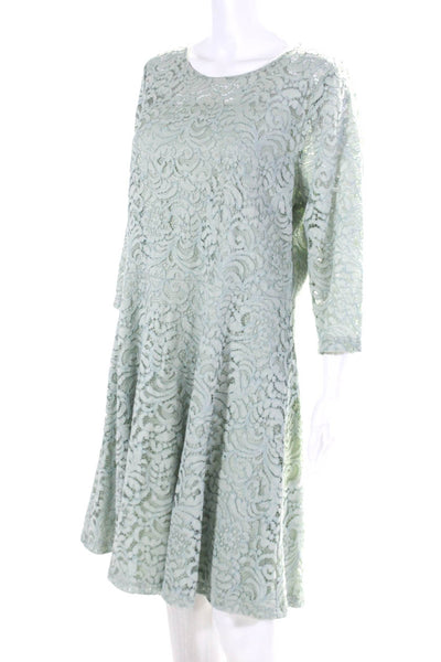 Sandy & Sid Womens Floral Lace Long Sleeve Zip Up A-Line Dress Green Size XL