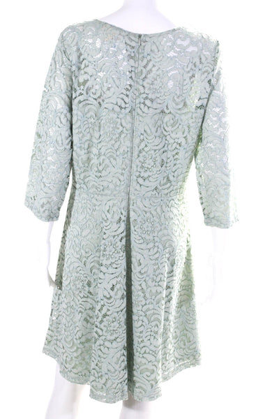 Sandy & Sid Womens Floral Lace Long Sleeve Zip Up A-Line Dress Green Size XL