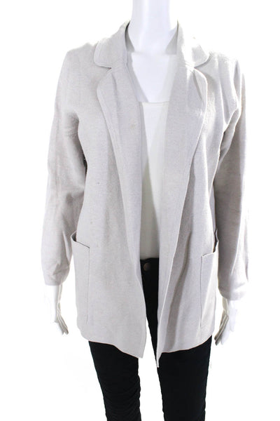 J Crew Womens Beige Cotton Collar Open Front Pocket Cardigan Sweater Top Size XS