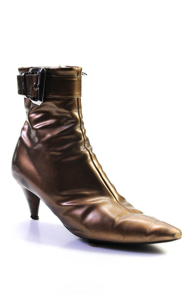 Prada Women's Pointed Toe Cone Heels Ankle Bootie Bronze Size 8