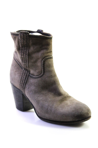 Alberta Ferretti Women's Round Toe Block Heels Suede Ankle Bootie Gray Size 5.5