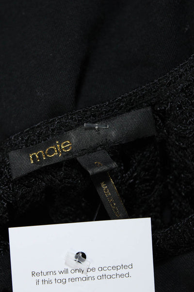 Maje Women's Round Neck Short Sleeves Blouse Black Size 3