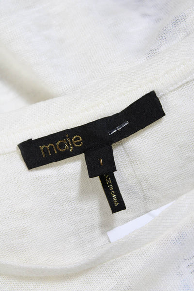 Maje Women's Round Neck Short Sleeves Studs Blouse Cream Size 1