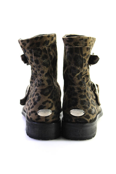Jimmy Choo Women's Round Toe Buckle Pull-On Animal Print Boot Size 7