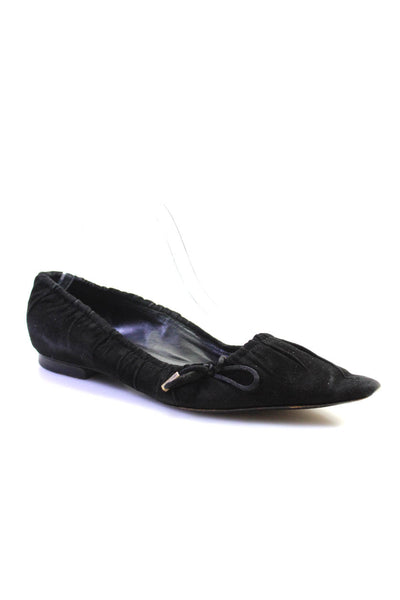 Gucci Women's Pointed Toe Tassel Suede Flat Shoe Black Size 8