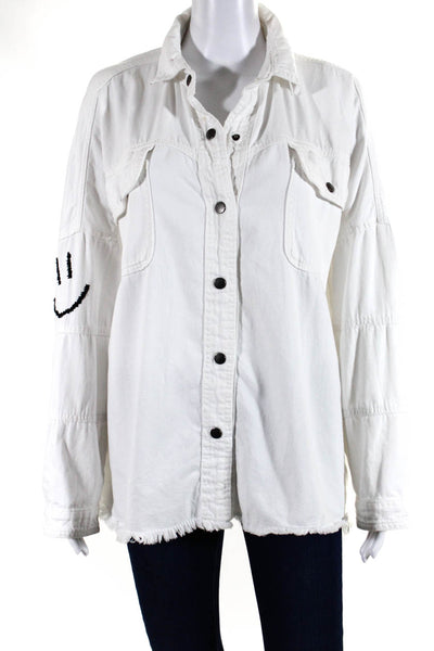 Elan Women's Collar Long Sleeves Button Down Shirt White Size S