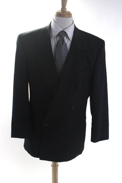 Fiori Mens Wool Darted Double Breast Buttoned Blazer Jacket Black Size EUR42