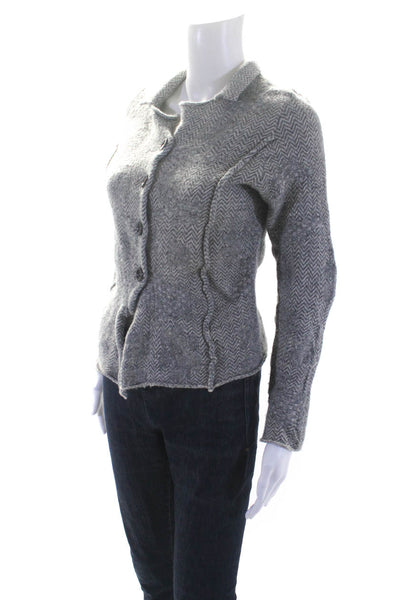 Crea Concept Womens Wool Herringbone Button Up Cardigan Sweater Gray Size M