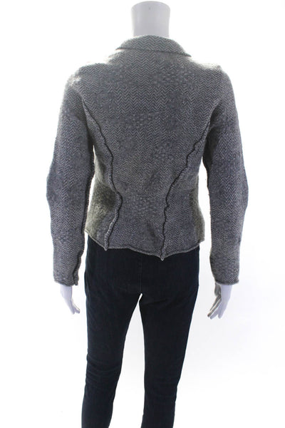 Crea Concept Womens Wool Herringbone Button Up Cardigan Sweater Gray Size M