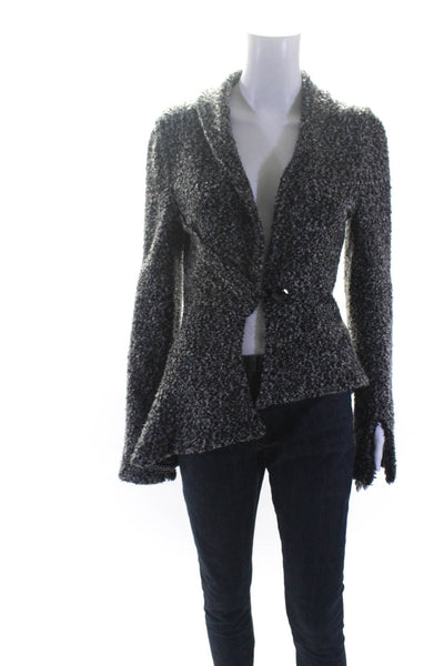 Black Halo Womens Boucle Knit V-Neck Button Up Cardigan Sweater Gray Size S