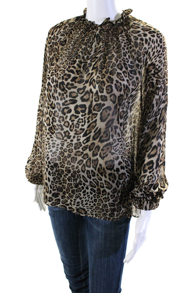 Ronny Kobo Womens Cheetah Sheer Jett Top Brown Size 0 14054801