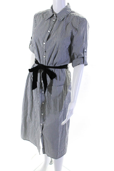 Veronica Beard Women's Cotton Striped Double Slit Belted Shirt Dress Gray Size S