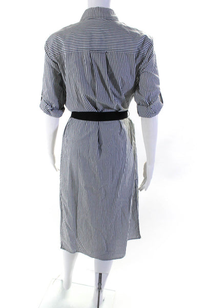 Veronica Beard Women's Cotton Striped Double Slit Belted Shirt Dress Gray Size S