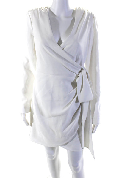 Cinq A Sept Womens Knotted Waist Long Sleeve Tulip Hem Wrap Dress White Size 8