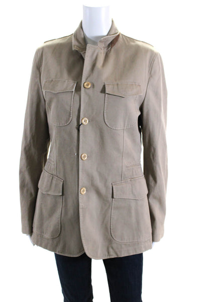 Massimo Dutti Womens Zippered Drawstring Waist Buttoned Jacket Beige Size S