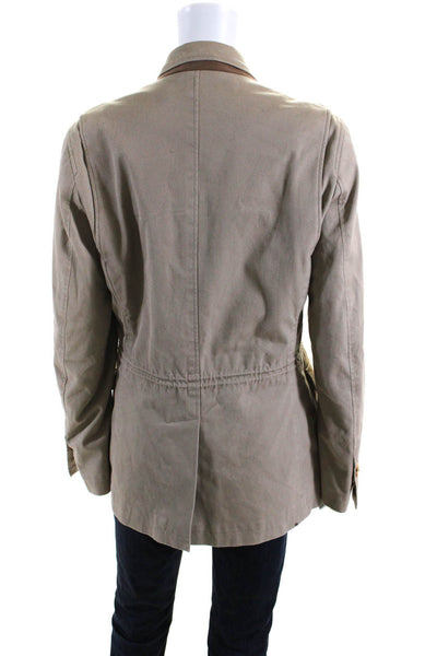 Massimo Dutti Womens Zippered Drawstring Waist Buttoned Jacket Beige Size S