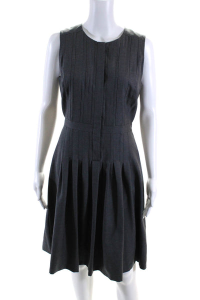 J Crew Womens Pleated Buttoned Round Neck Sleeveless A Line Dress Gray Size 4
