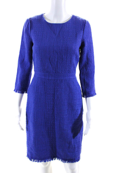 J Crew Womens Woven 3/4 Sleeved Round Neck A Line Knee Length Dress Blue Size 4