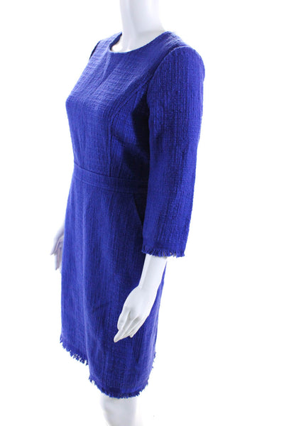 J Crew Womens Woven 3/4 Sleeved Round Neck A Line Knee Length Dress Blue Size 4