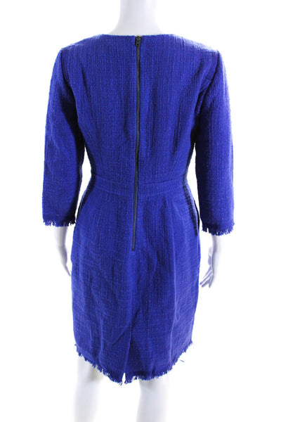 J Crew Womens Woven 3/4 Sleeved Round Neck A Line Knee Length Dress Blue Size 4