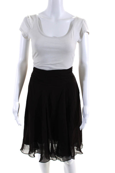 BCBG Max Azria Womens 100% Silk Buttoned Pleated A Line Short Skirt Brown Size 4