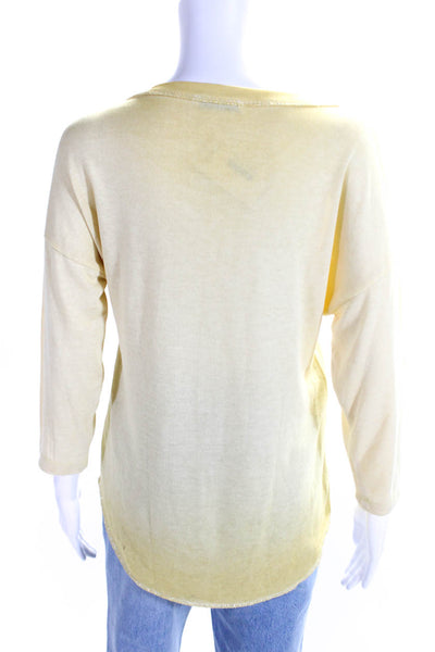 Gigi Moda Womens Jersey Knit Metallic 3/4 Sleeve Shirt Top Tinted Yellow Size S