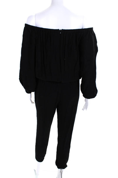 Joie Womens Woven Off The Shoulder Long Sleeve Zip Up Jumpsuit Black Size S