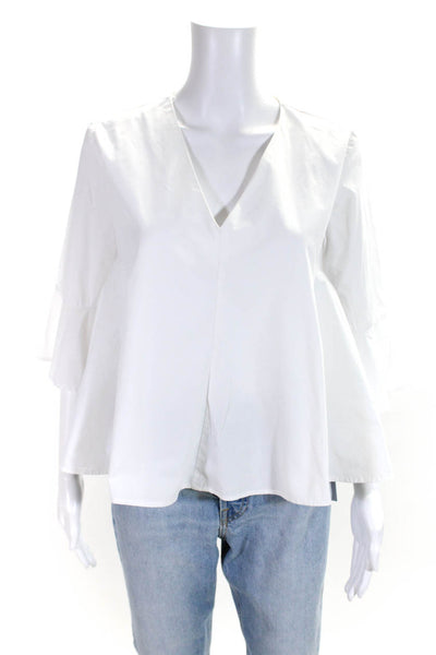 Do+Be Womens Long Sleeves V Neck A Line Blouse White Cotton Size Medium