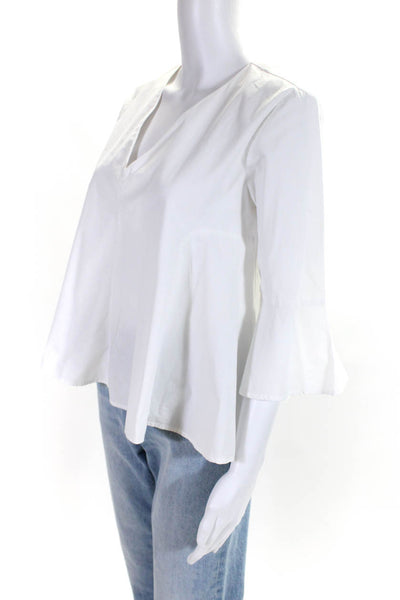 Do+Be Womens Long Sleeves V Neck A Line Blouse White Cotton Size Medium