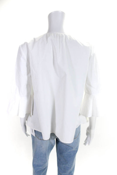 Do+Be Womens Long Sleeves V Neck A Line Blouse White Cotton Size Medium