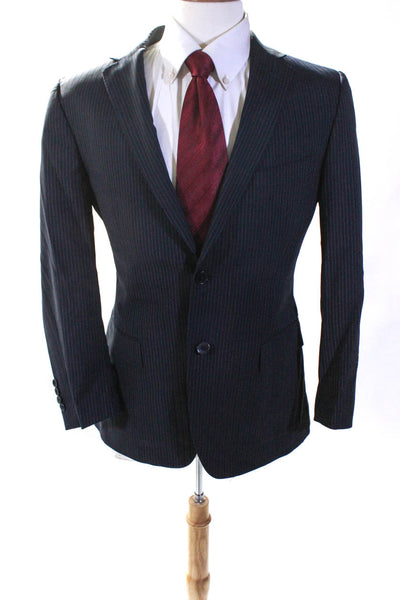 Z Zegna Mens Wool Striped Notched Collar Button Up Blazer Jacket Blue Size 48