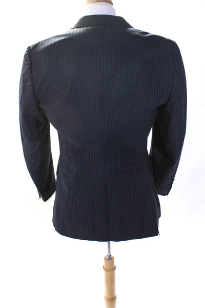 Z Zegna Mens Wool Striped Notched Collar Button Up Blazer Jacket Blue Size 48