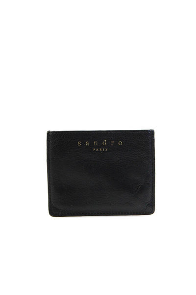 Sandro Womens Solid Black Leather Studded Thin Small Card Holder Wallet